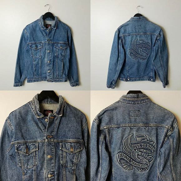 90s Vintage Harley Davidson Motorcycles Womens Medium Blue Denim Jacket Eagle M - Picture 16 of 16